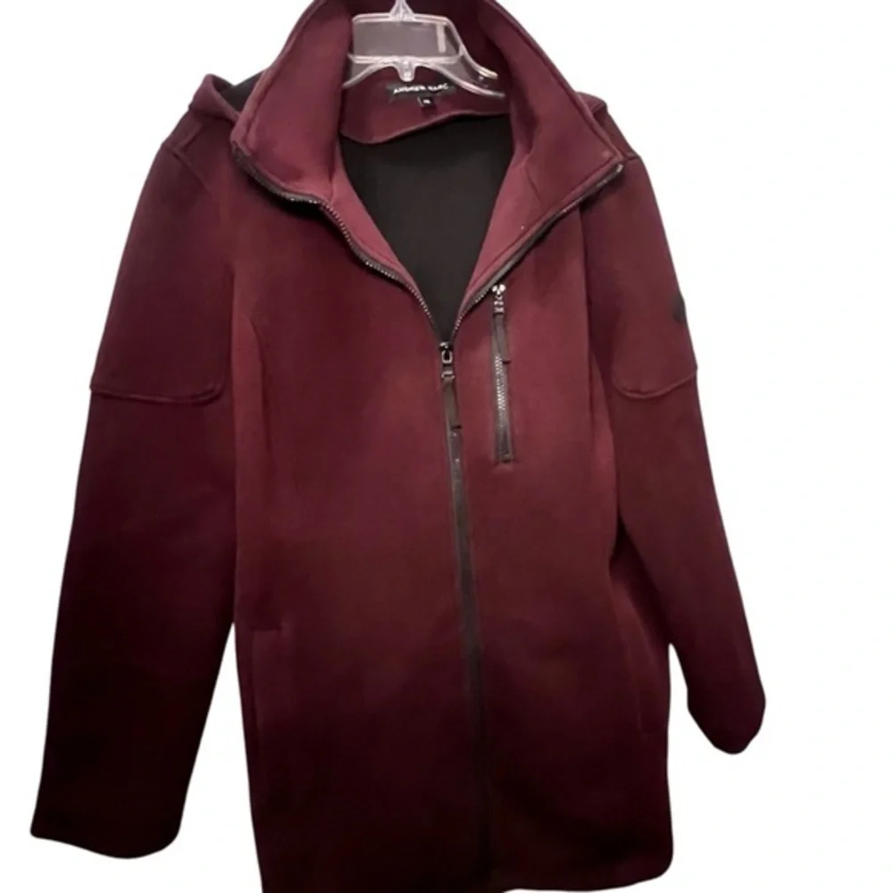 Andrew‎ Marc Scuba Knit Hooded Zip Up Jacket Women’s XXL Burgundy Removable Hood